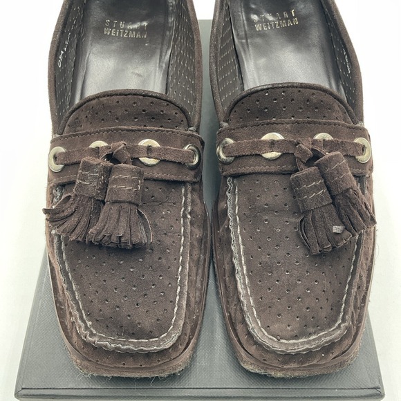 Stuart Weitzman Suede Tassel Loafers Wedge/ Crepe Sole Womens Sz 7 W - Picture 5 of 16